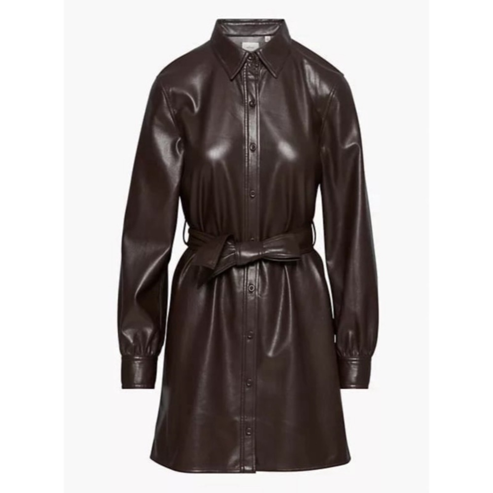 NWOT ARITZIA WILFRED Vegan Leather Caroline Dress in Rich Mocha Brown
